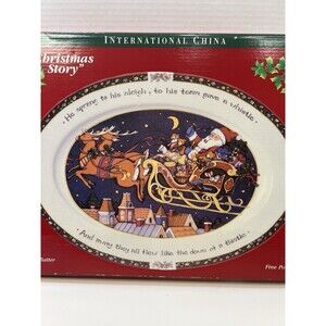 Susan Winget A CHRISTMAS STORY 13-1/2" Porcelain Oval Platter Santa's Sleigh NIB